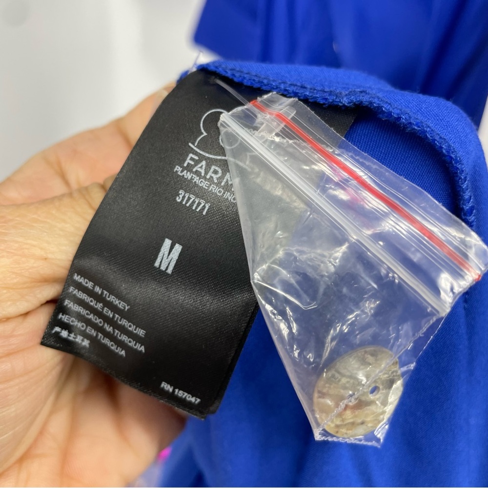 Farm Rio bright blue long dress with button front and beaded belted waist Medium - Picture 10 of 10